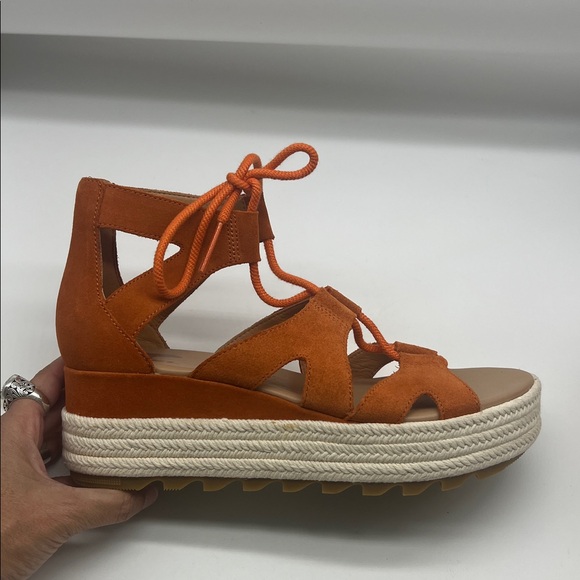 SOREL - Cameron Orange Suede Lace Up Lightweight Open Toe Platform Sandal SZ 9 - Picture 5 of 16